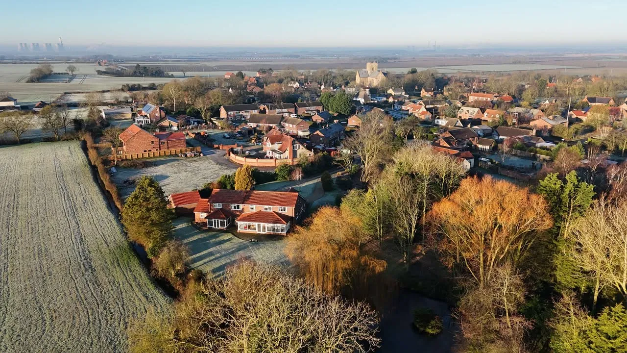 Aerial view of a rural Lincolnshire village