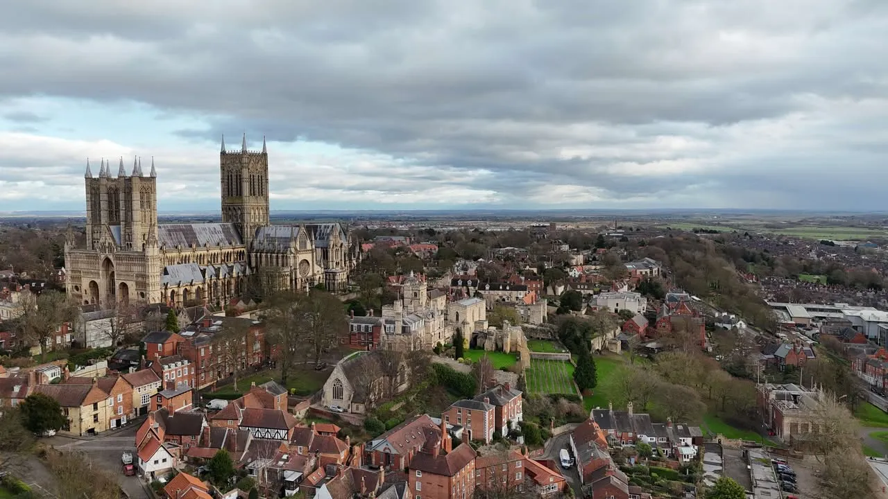 Aerial view of Lincoln rooftops and cityscape