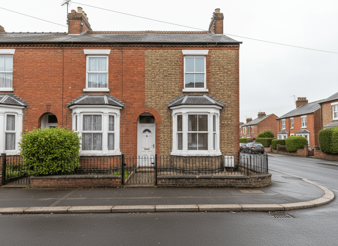 Adjacent UK terraced houses sharing a party wall