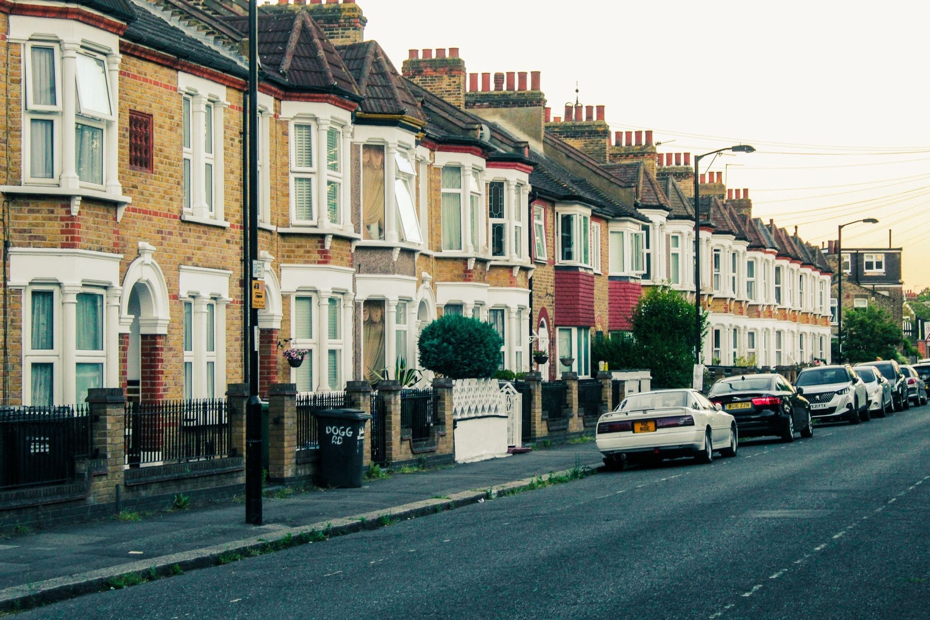 Row of traditional British terraced houses
